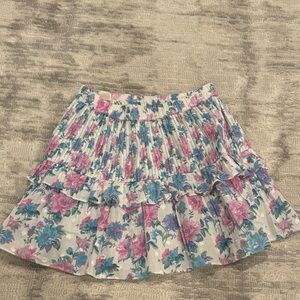 LoveShackFancy Pink and Blue Floral Mini Skirt